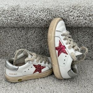 Golden Goose May Young with fuchsia glitter star and metallic leather heel tab